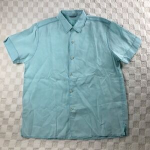 Tommy Bahama Shirt Mens Large Blue Button Up 100% Linen Relax Beach Casual *